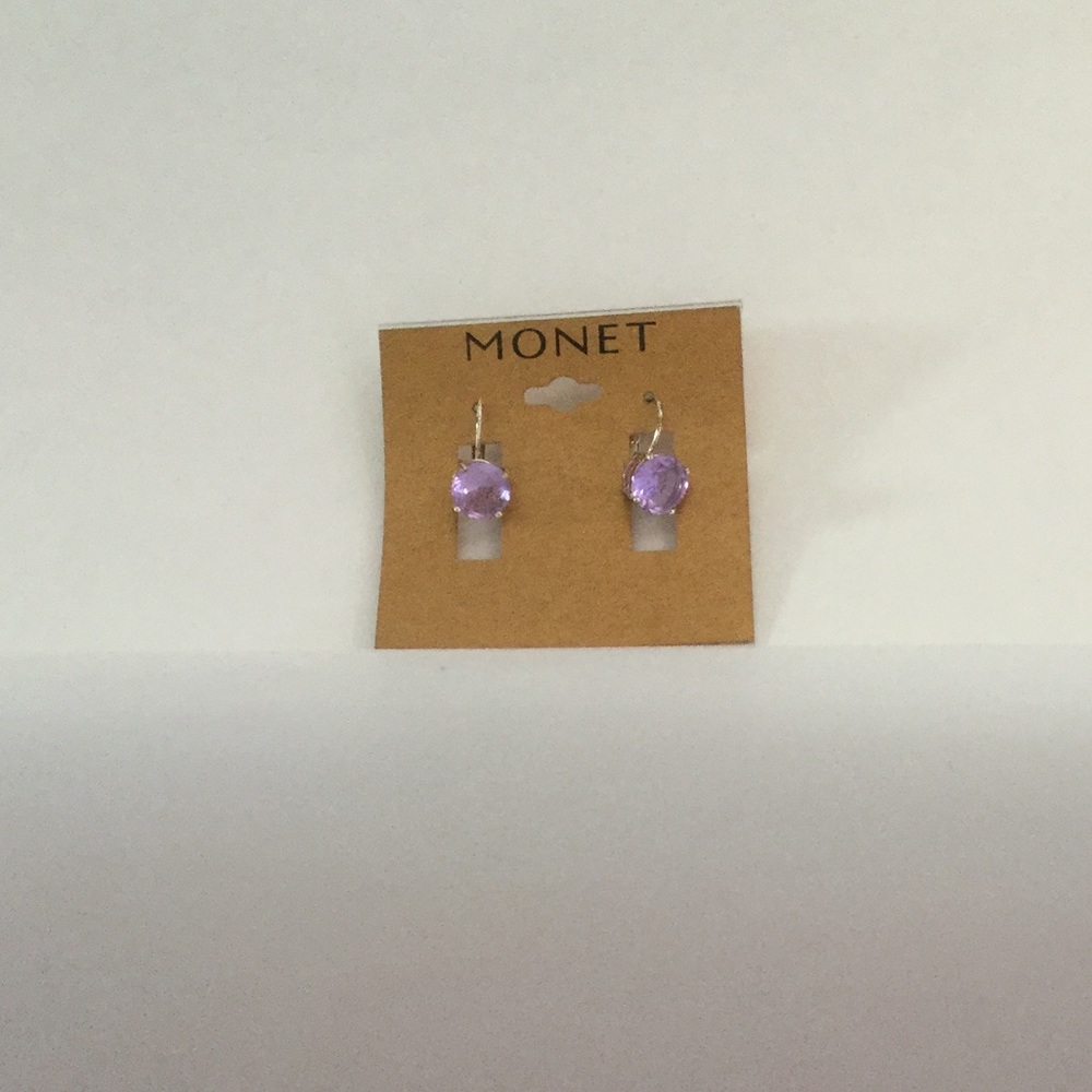 Monet Gold-Tone Lavender Crystal Drop Earrings